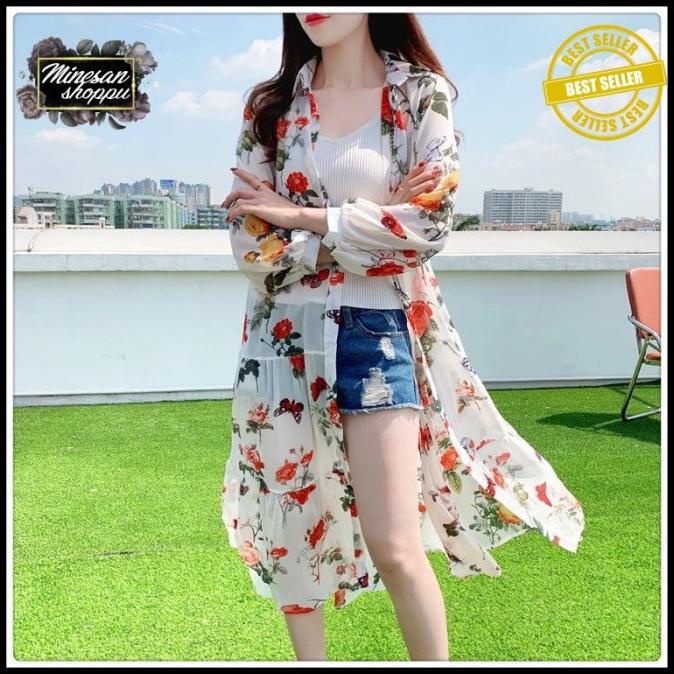 Baju Wanita Bahan Sifon Dress Chiffon Outer Wanita Panjang Motif Bunga