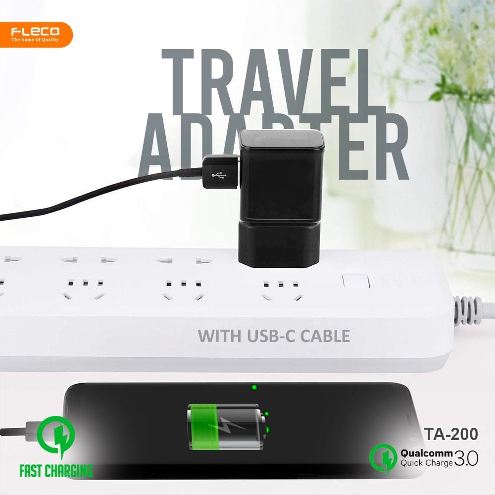 Charger FLECO TA-200 Single USB Port 3A Fast Charging QC 3.0A Cas OPPO Xiaomi Redmi Vivo