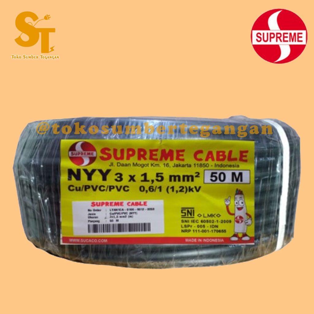 Jual Kabel NYY Supreme 3X1 5 Mm 3X1 5mm 50 M 50 Meter Kawat Tunggal Kulit Hitam Black 1