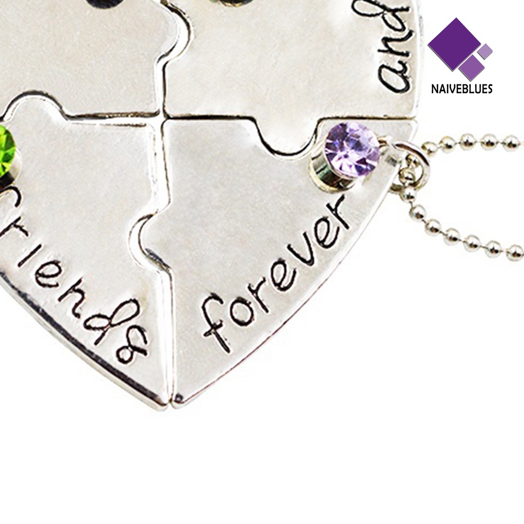 Naiveblue 4Pcs / Set Kalung Rantai Dengan Liontin Hati Motif Tulisan Best Friends Forever Ever BFF Untuk Wanita