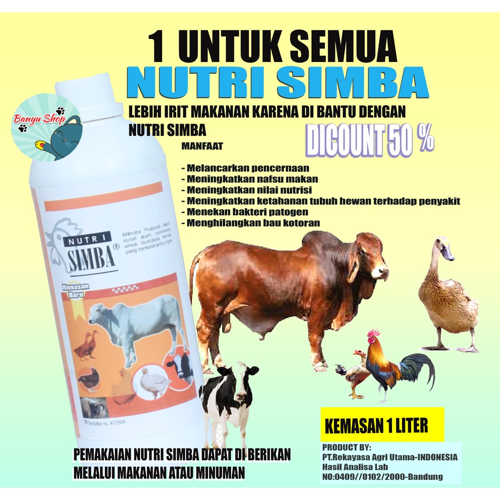 NUTRI SIMBA 1 LITER SUPLEMEN ORGANIK CAIR NUTRISI PROBIOTIK HEWAN UNGGAS &amp; TERNAK SAPI KAMBING BABI AYAM PETELUR BOILER BEBEK ITIK PUYUH-PENGGEMUK HEWAN-VITAMIN PENGGEMUK