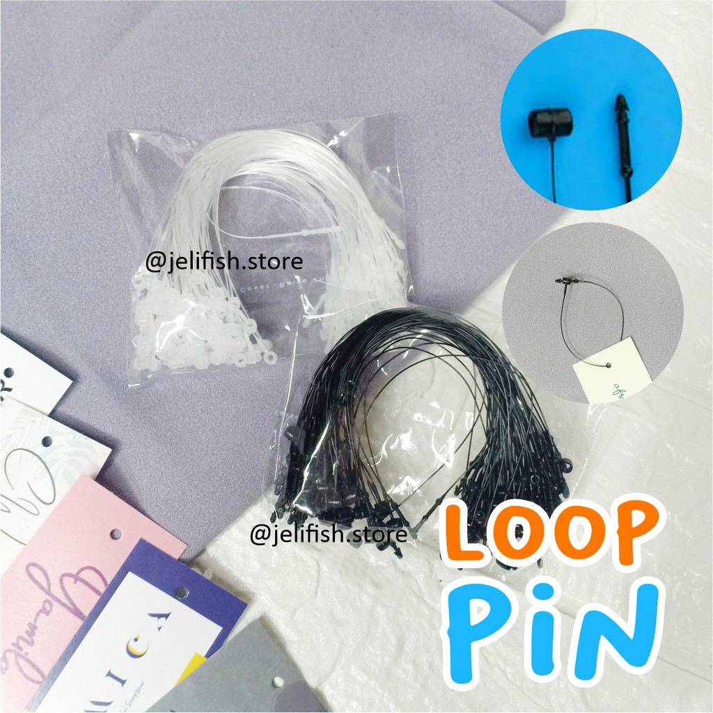 [500pcs] Loop Pin Tali Hangtag 5 inch Lock Pin Hitam Putih Tali Label Tag Plastik Murah String Pin