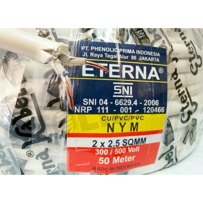 Kabel Listrik NYM 2x2,5mm 50M ETERNA | ETERNA Kabel NYM | SNI