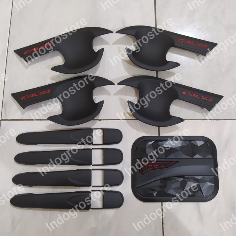 DIAMOND PAKET CALYA COVER TANGKI HANDLE &amp; OUTER HITAM DOFF MOBIL TOYOTA CALYA 2016-2021 EMBOSS MERAH
