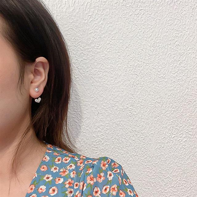 Jarum perak gaya Korea tertanam berlian cinta hati anting-anting elegan mutiara anting-anting baru a