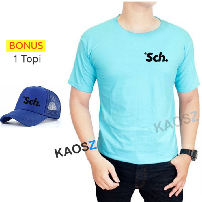 Beli Baju Bonus Topi  Kaos Distro Sch. Hitam Premium Fashion Pria Wanita Lengan Pendek
