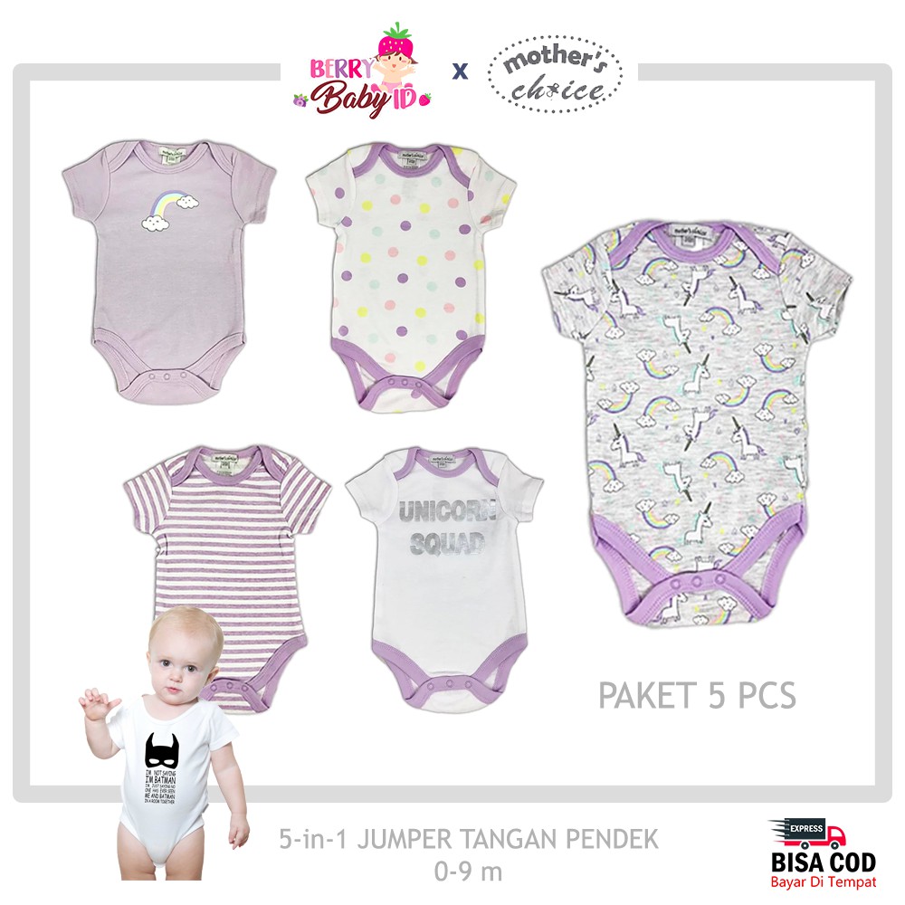 Mother's Choice 5 Pcs Jumper Bayi Tangan Pendek Baju Bayi Premium MCH005 Berry Mart