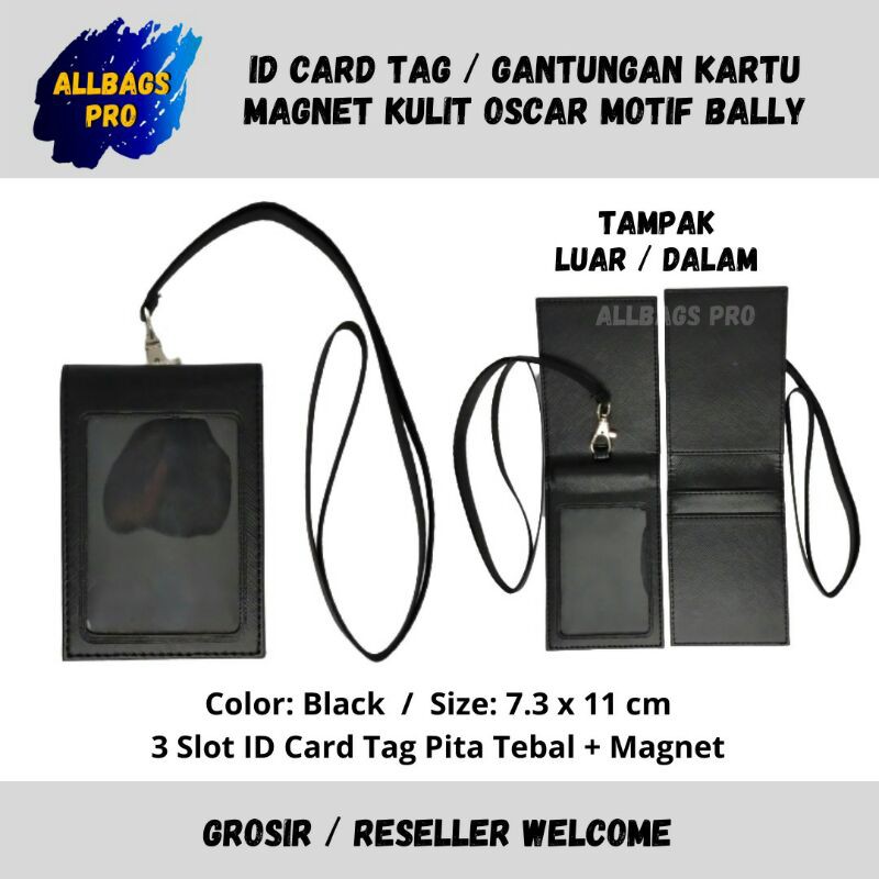 Name Tag Kulit MAGNET ID Tag Nama Kantor Office Sekolah Card Holder Gantungan Kartu Badge Tali Pita