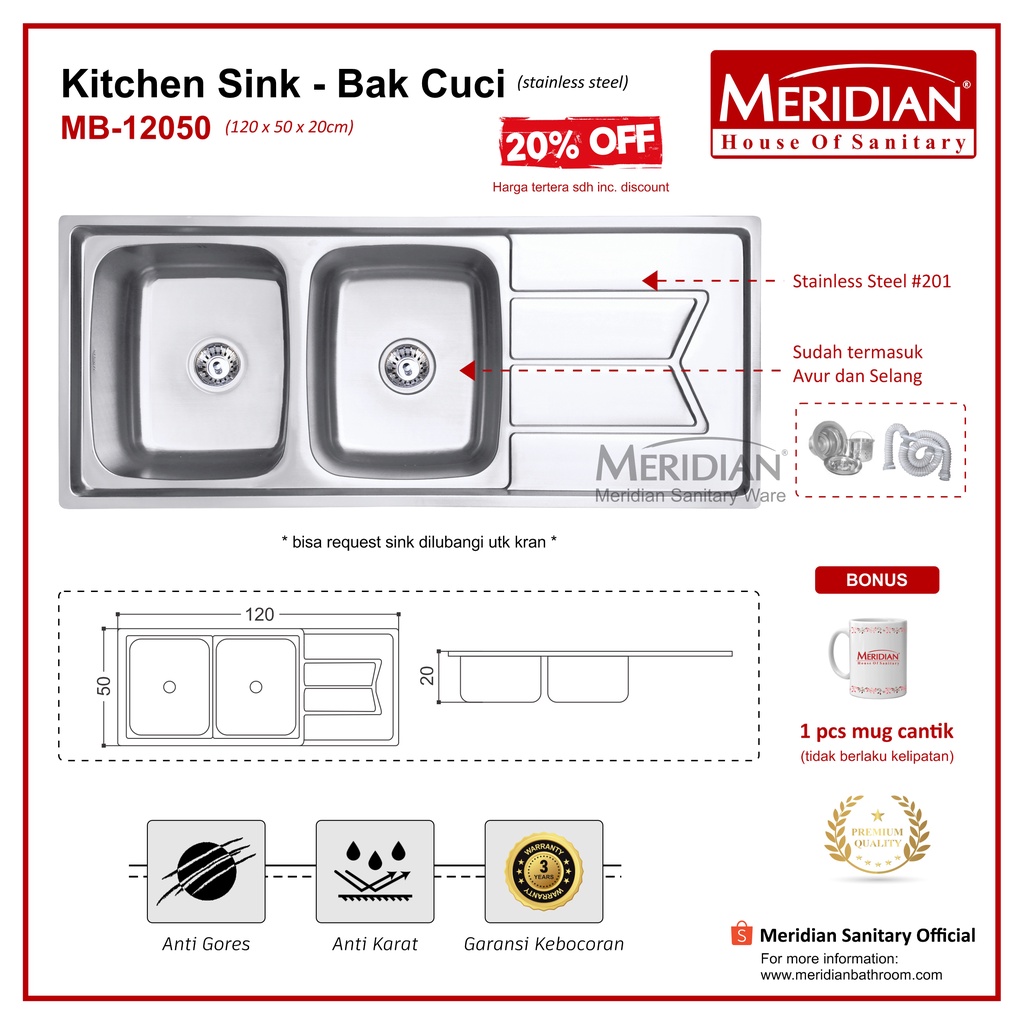 MERIDIAN Kitchen Sink Stainless MB 12050