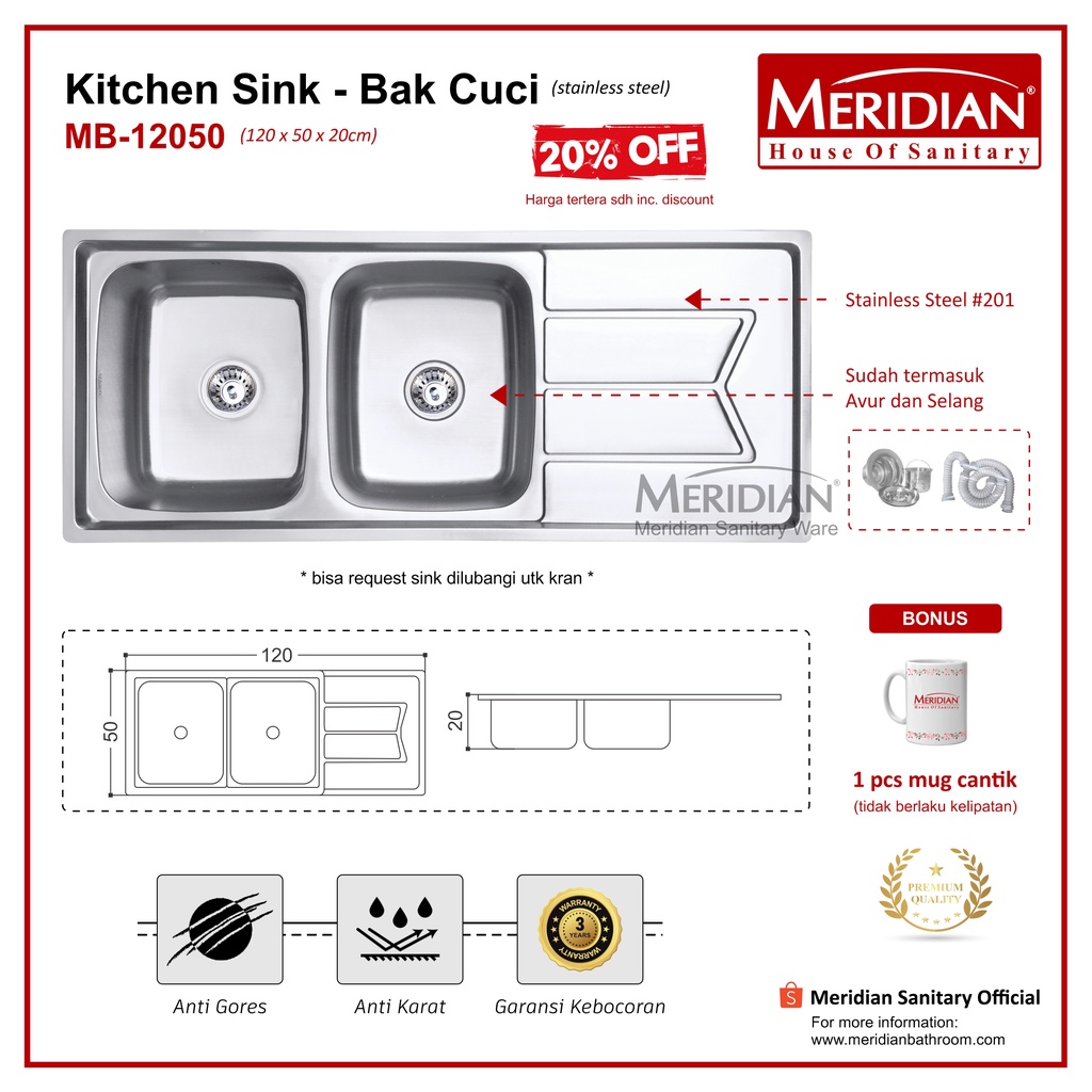 MERIDIAN Kitchen Sink Stainless MB 12050