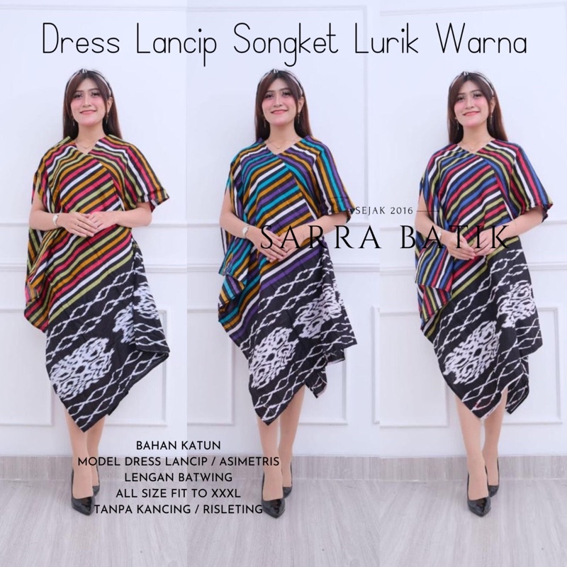 Dress Lancip Songket Lurik Warna Batik Klasik Asimetris Batwing Kondangan Casual Modern Tenun Troso Salur