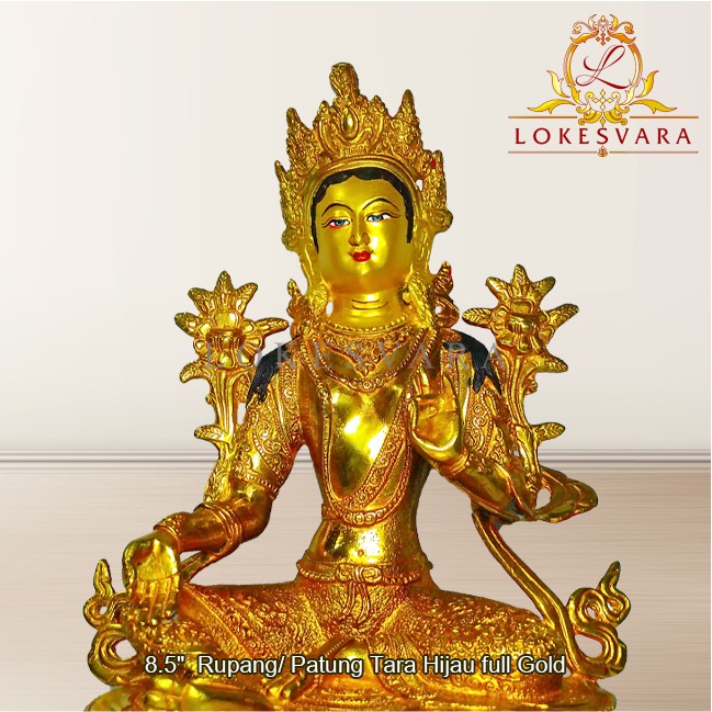 Patung Rupang Arca Logam Tara Hijau / Green Tara 8.5inch Full Gold