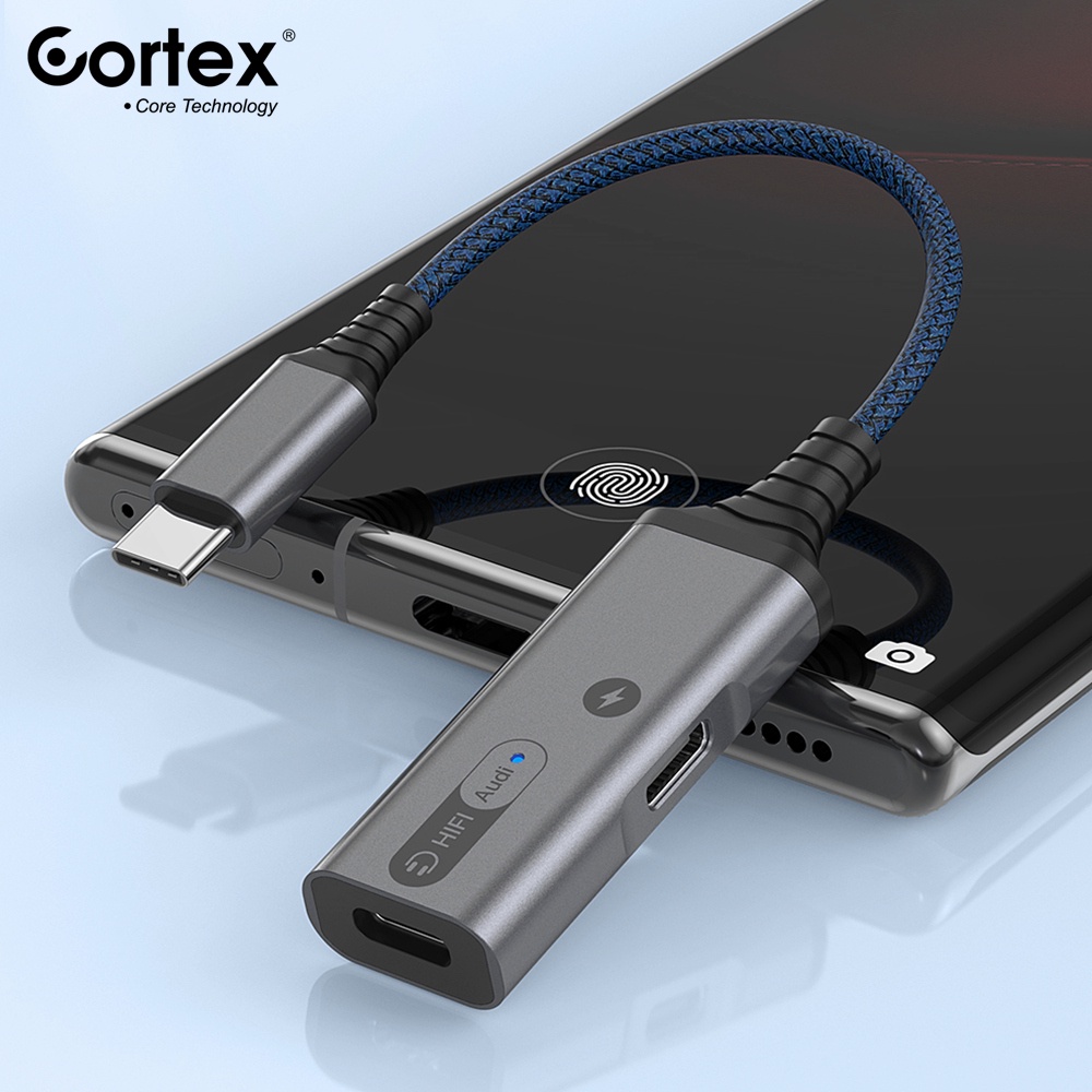 Cortex Adapter Splitter 2 in 1 Fast charging 60W Tipe c to 3.5mm to Type C USB C Open Mic