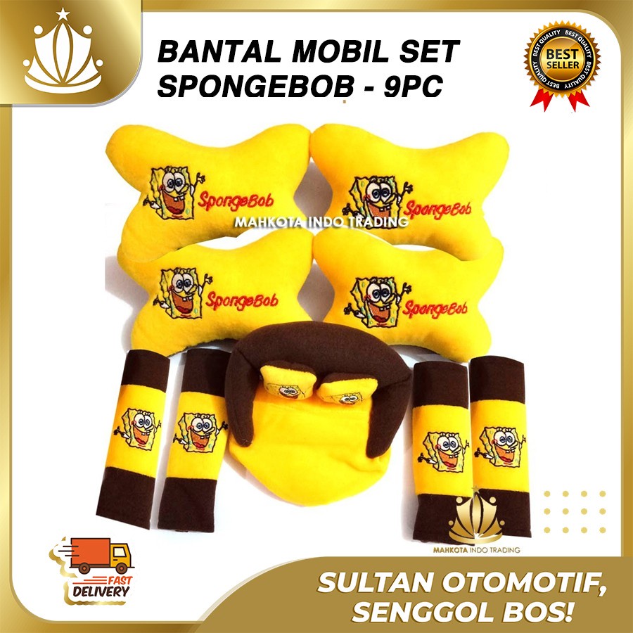 Bantal Jok Mobil SPONGEBOB Set 9 PC / Bantal Leher Mobil SPONGE BOB 9 PC PROMO MURAH