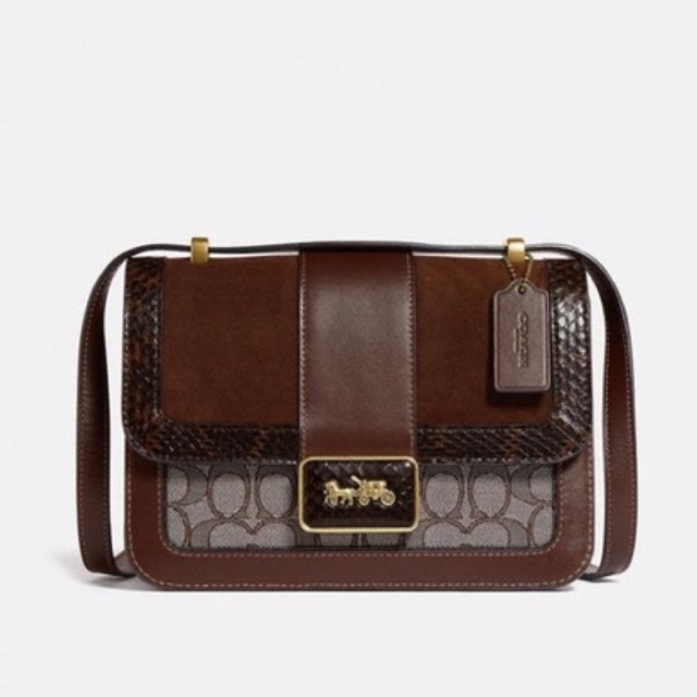 coach Alie Shoulder Bag In Signature Jacquard With Snakeskin Detail oak maple