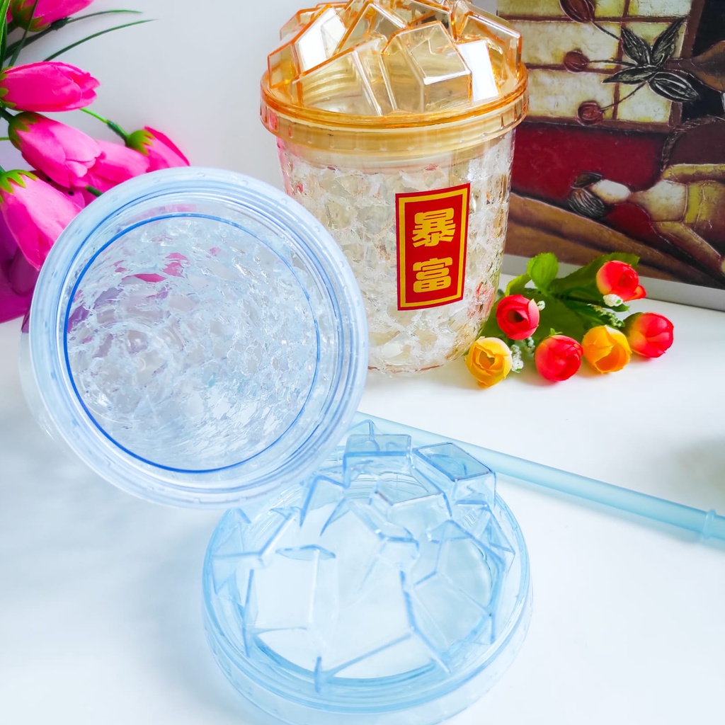 TEMPAT MINUM KRISTAL ES TUMBLER UNIK MURAH LUCU KODE DY-81820 PLASTIK TAHAN BANTING COD