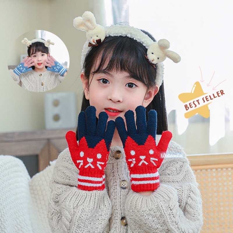 Sarung tangan anak winter rajut musim dingin kids gloves knitted knit hangat balita cat kucing