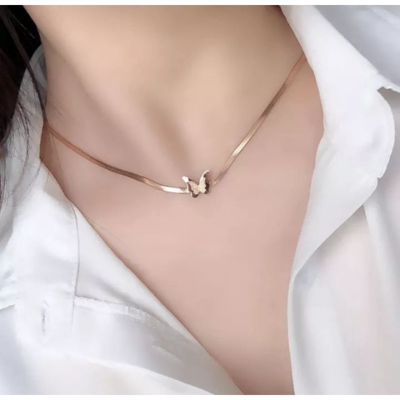 KALUNG WANITA GEPENG ASLI TITANIUM PREMIUM ORIGINAL ANTI KARAT LUNTUR