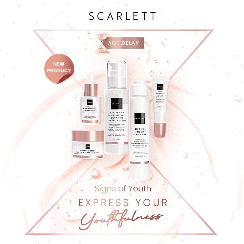 Scarlett Whitening Age Delay Series Anti Aging - Phyto Biotics - Hydro Fresh Cleanser - Serum - Ceramide Essence Toner - Renewing Moisturizer  - Eye Serum Scarlet