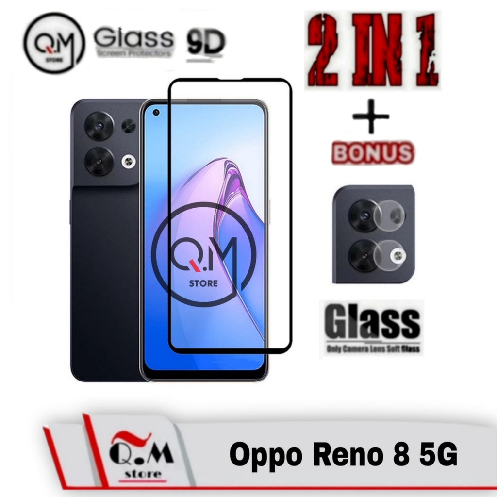 Paket 2 in1 Tempered Glass Layar OPPO RENO 8 5G Anti Gores  Screen Guard Free Lensa Camera