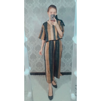 Set andin motif serat❤️ld 110-115❤️leher V❤️ saku celana ❤️bahan rayon twillEcer resseller 87.000Gro