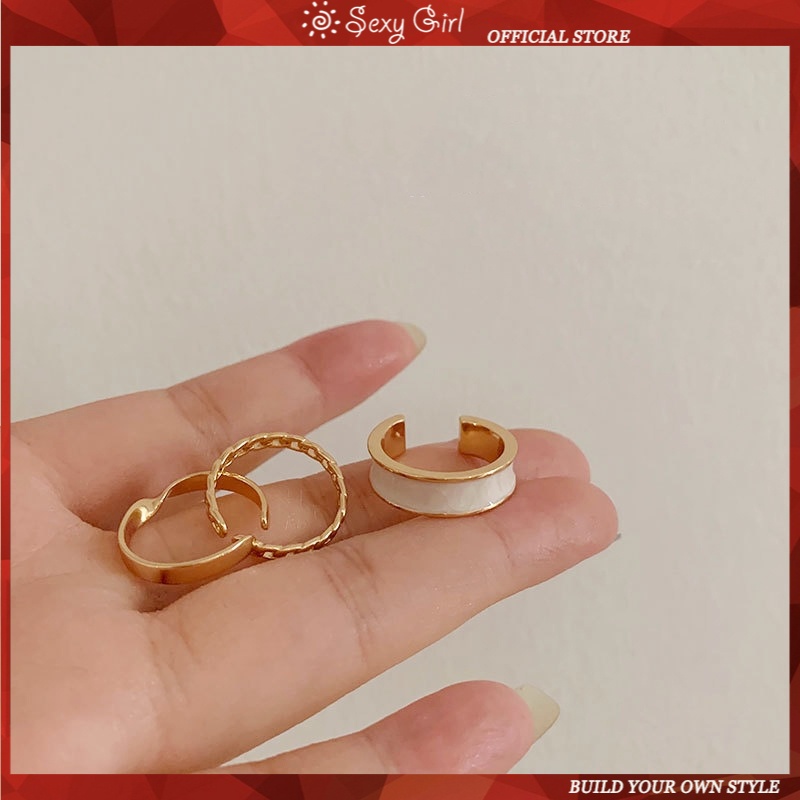 3pcs / set Cincin Jari Telunjuk Model Lebar Gaya Korea Selatan Untuk Wanita