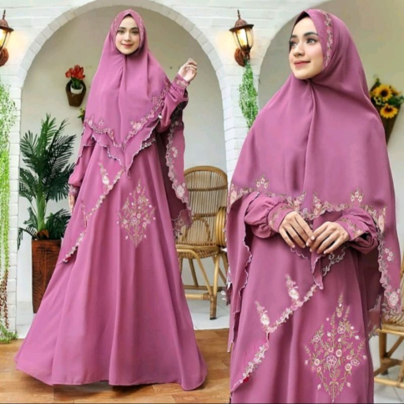 gamis set hijab andien baju bordir syari fashion muslim lebaran