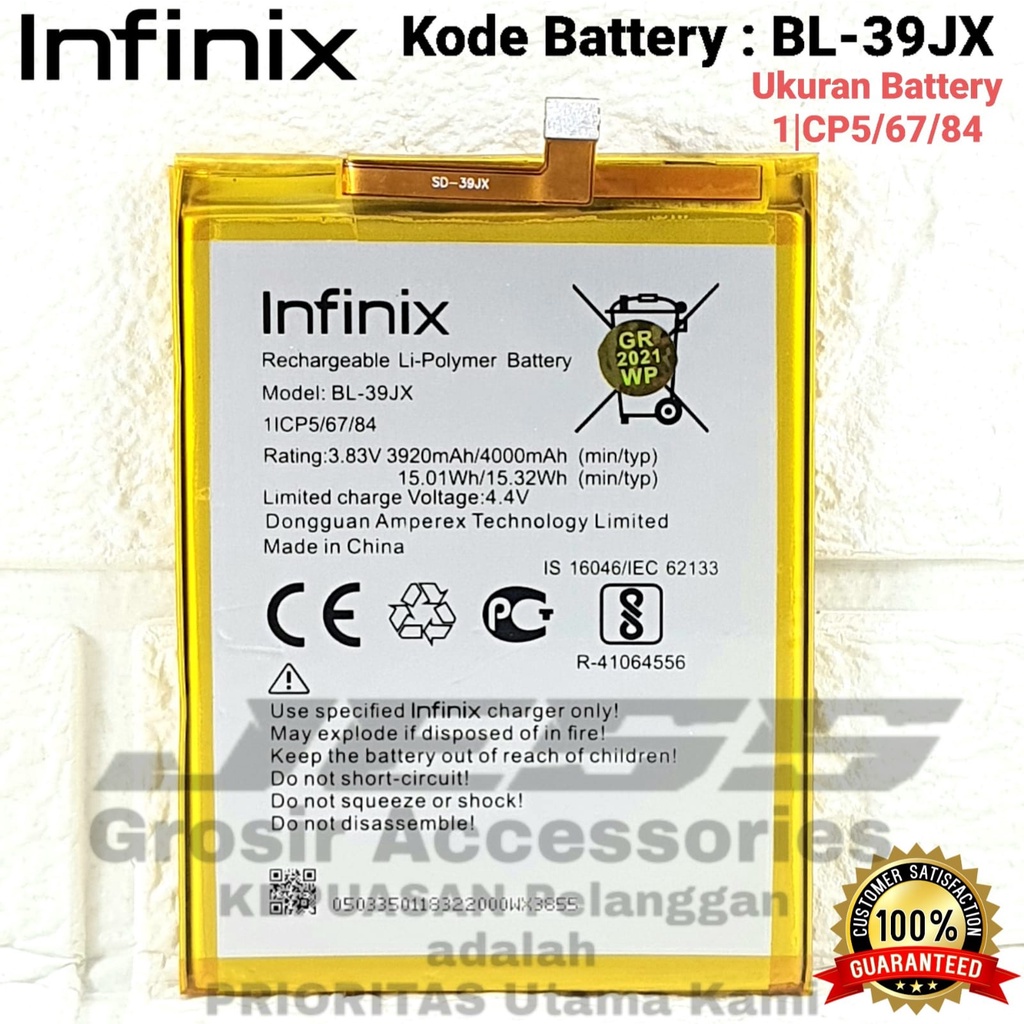 Baterai Original Infinix HOT S3X , X622 &amp; HOT 6X , X623 Kode Battery BL-39JX , BL39JX