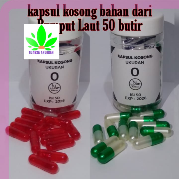 cangkang kapsul rumput laut / kapsul kosong rumput laut ukuran 0 halal vegetarian isi 50 kapsul untu