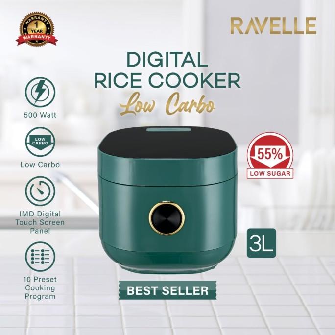 JUAL MURAH Ravelle Digital Rice Cooker Low Carbo 3L (1.2L Nasi)