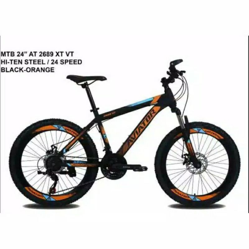 Sepeda Gunung 24" Aviator 2689XT velg tinggi MTB 24 speed Rem disc utk anak remaja Bonus Botol Minum