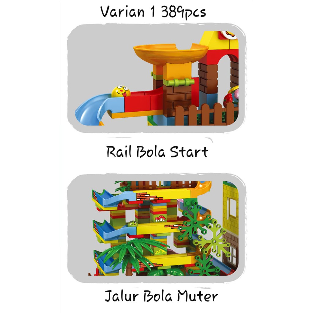 [FUNNY]Mainan Anak Balok Susun Set Rail Seluncuran Dan Bola / Balok Susun Classic Themepark