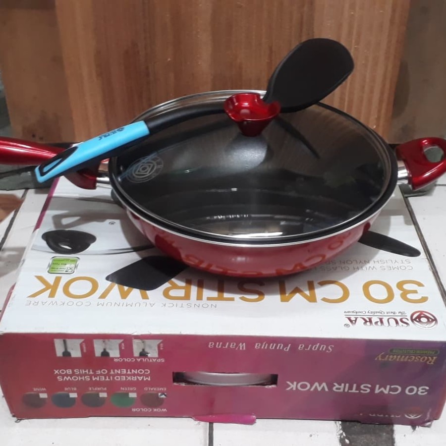 SUPRA 30 cm Stir Wok Rosemary + Glass Lid + N.Spatula