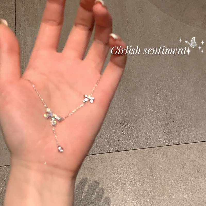 AY(CN) Kalung Choker Rantai Klavikula Desain Kupu-Kupu Aksen Kristal Warna Emas Perak Untuk Wanita