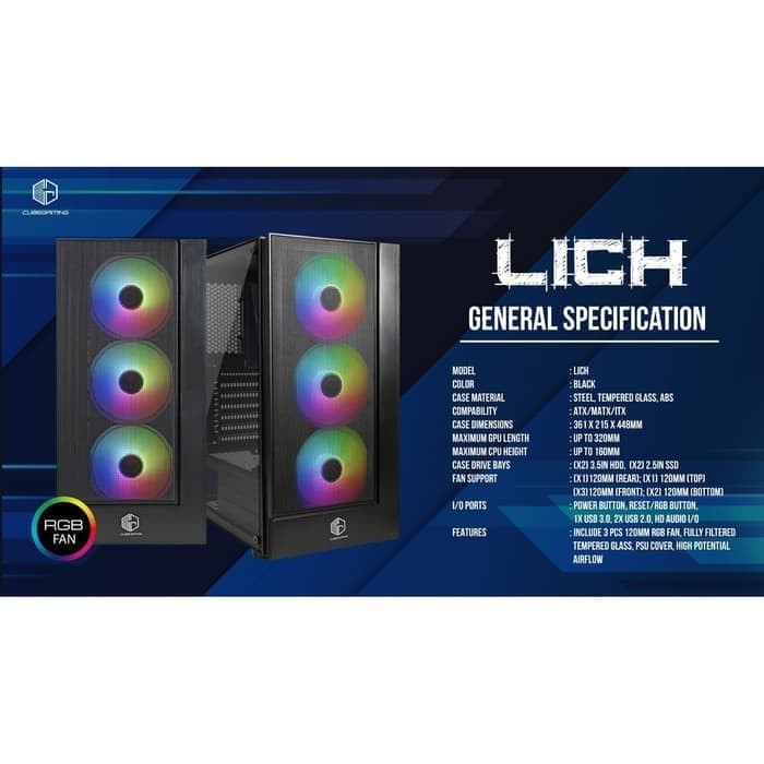 Cube Gaming Licht WHITE - Tempered Glass, ATX, 3x Rainbow RGB Fan