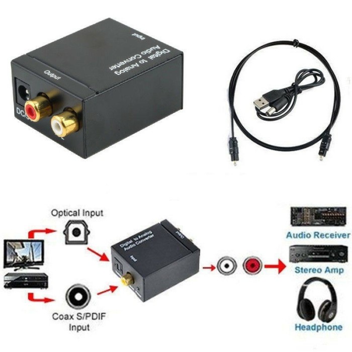 Digital to Analog Audio Converter Toslink Optical to RCA TV Speaker