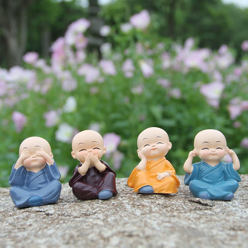 Ornamen Patung Kartun Biksu Buddha Shaolin Kung Fu Bahan Resin Untuk Dekorasi Rumah / Mobil