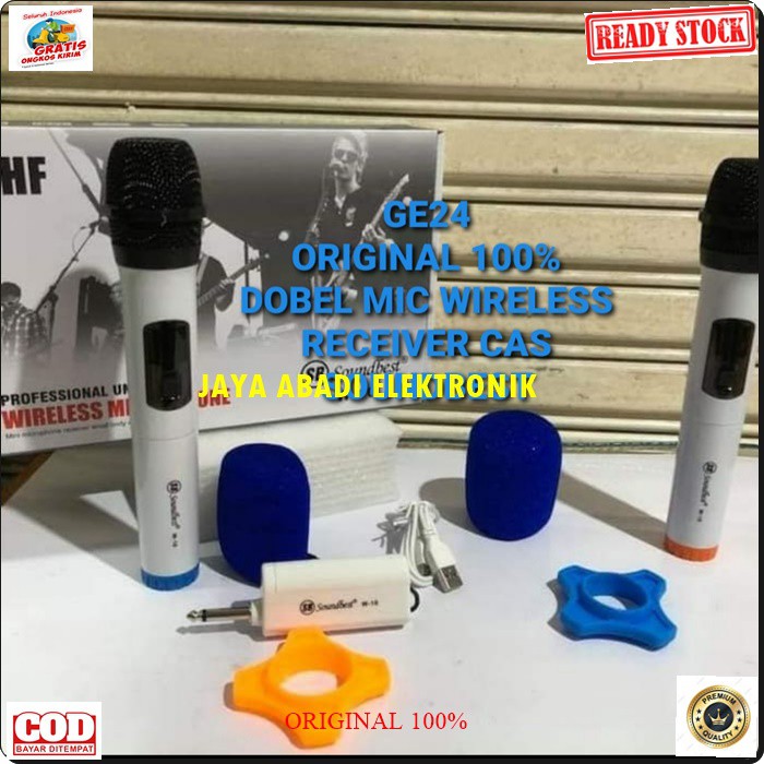 G24 ORIGINAL MIC DOUBLE SOUNDBEST WIRELESS CAS CASAN MIKROPHONE WIRELESS PRO AUDIO SOUND SISTEM VOKAL KARAOKE PROFESIONAL PANGGUNG BISA DIPAKE KESEGALA JENIS AUDIO DAN BONUS BUSA MIC KARET MIK DAN BATERAI