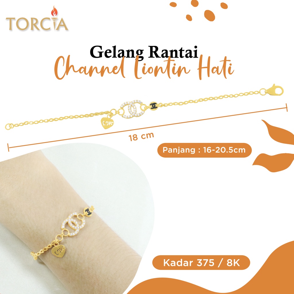 Gelang Rantai Emas Asli Logo Brand Liontin Hati Kadar 375 Torcia