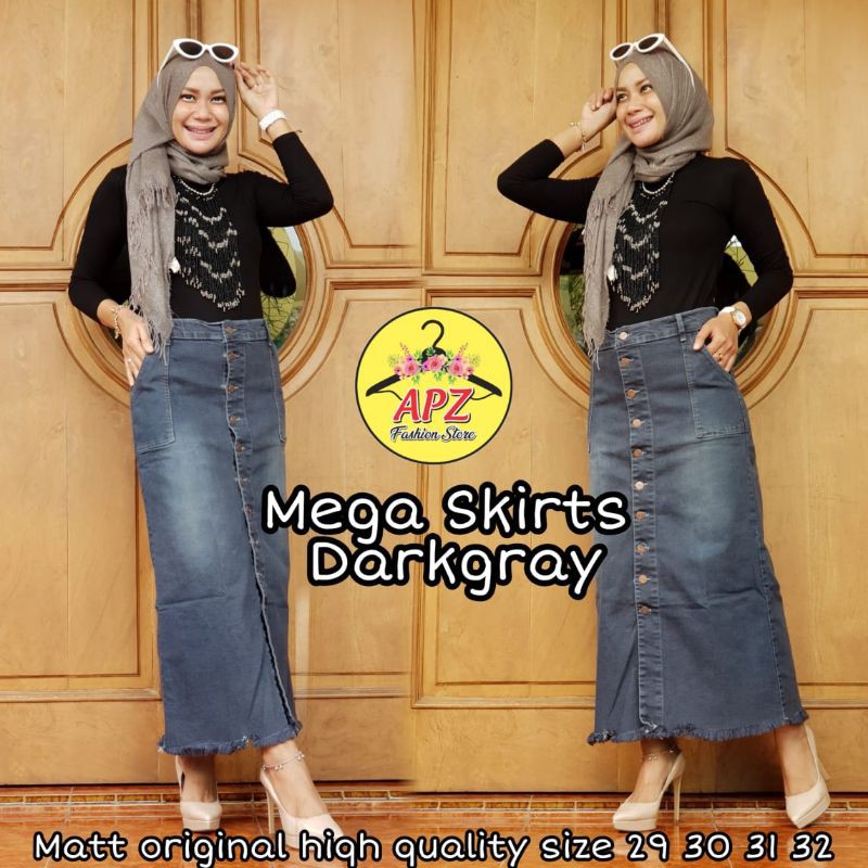 (Bisa COD) Rok Panjang Gisca Kancing Depan // Rok Jeans Kancing Depan Rawis