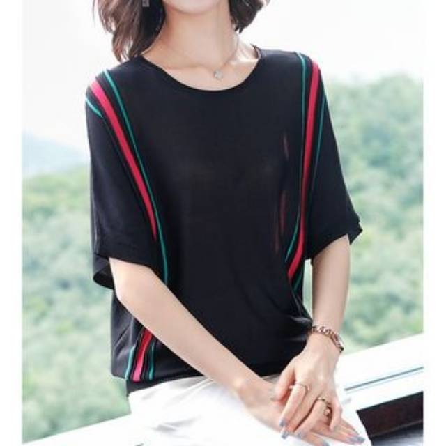 KNIT BLOUSE BATWING GARIS IMPORT RH27134 / BLOUSE RAJUT KOREA  - SALE