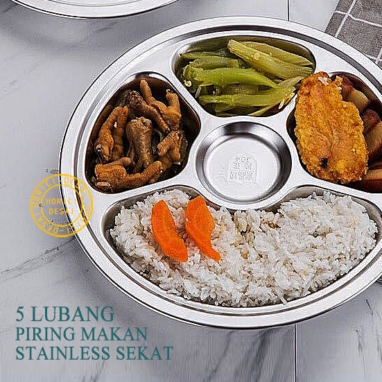 ASLI FULL 5 LUBANG STAINLESS SEKAT SEKAT KOTAK TUTUP PIRING SEKAT PIRING MAKAN