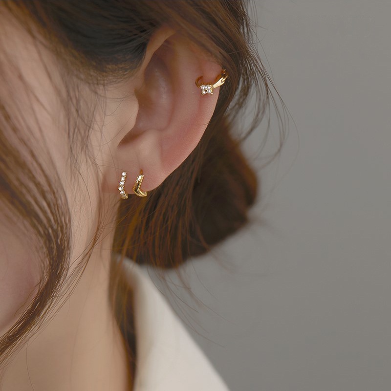 S925 Women's Silver Earrings Korean Style Simple Dot Bone Earrings Fashion Accessories