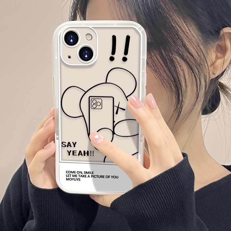 Soft Case Transparan Motif Beruang Dengan Bracket Untuk IPhone 13 12 11 Pro MAX 7 8 Plus 6 6S X XR XS MAX SE 2020