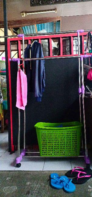 Stand Hanger Double Sisi Rak Serbaguna Dgn 4 Roda Megahome