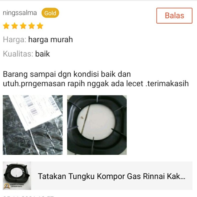 Tatakan Tungku Kompor Gas Rinnai Kaki 6 RI 712 BGX RI 602 BGX Dll