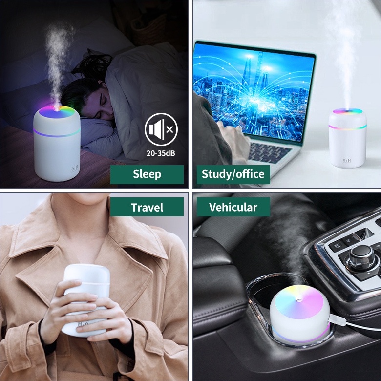 Aolida Humidifier 300ML Ultrasonic USB  Air H2O Humidifier Diffuser Oil Aromaterapi Pengharum Ruangan Cocok Untuk Mobil Dan Kamar-1