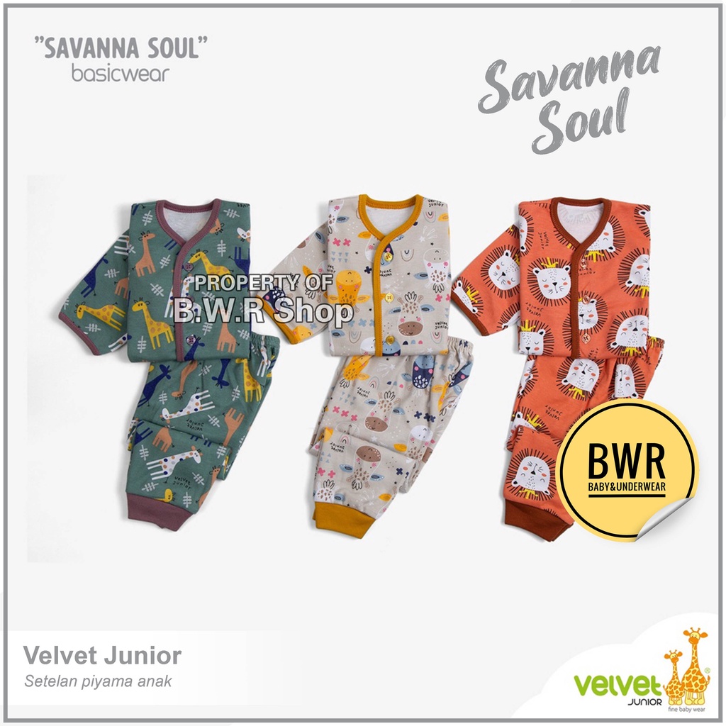 Velvet Junior KANCING PANJANG SAVANNA Soul / Piyama Bayi Newborn Unisex Kancing | Bwr