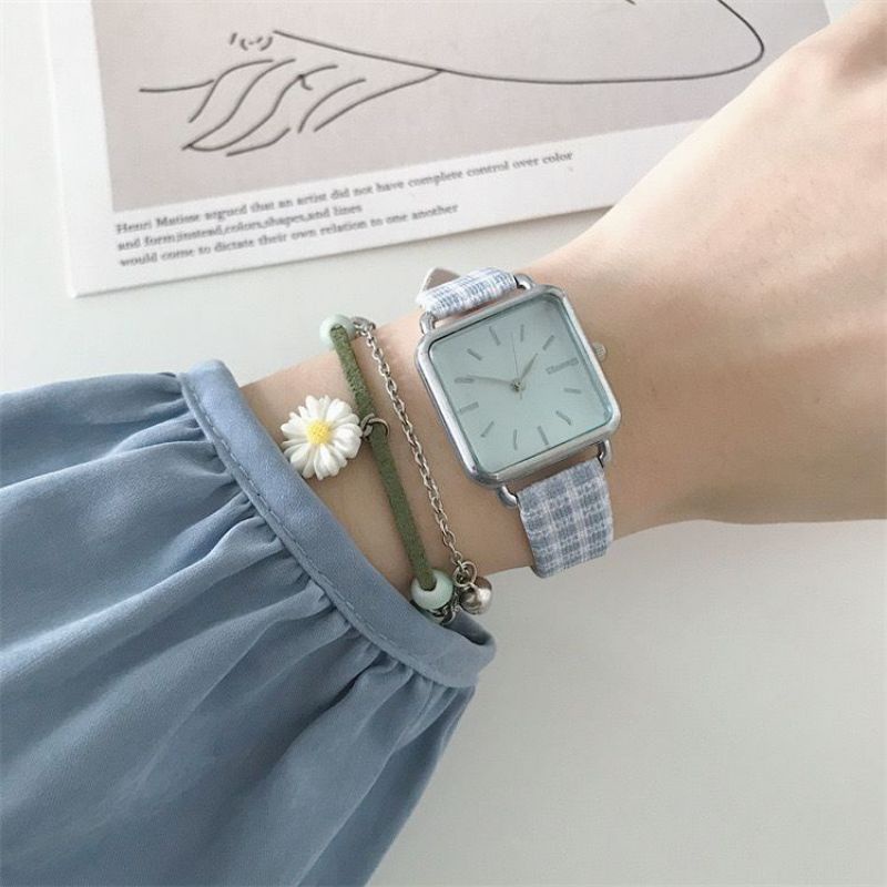 Jam Tangan Wanita Strap PU Quartz Analog Fashion Korea Terbaru Persegi