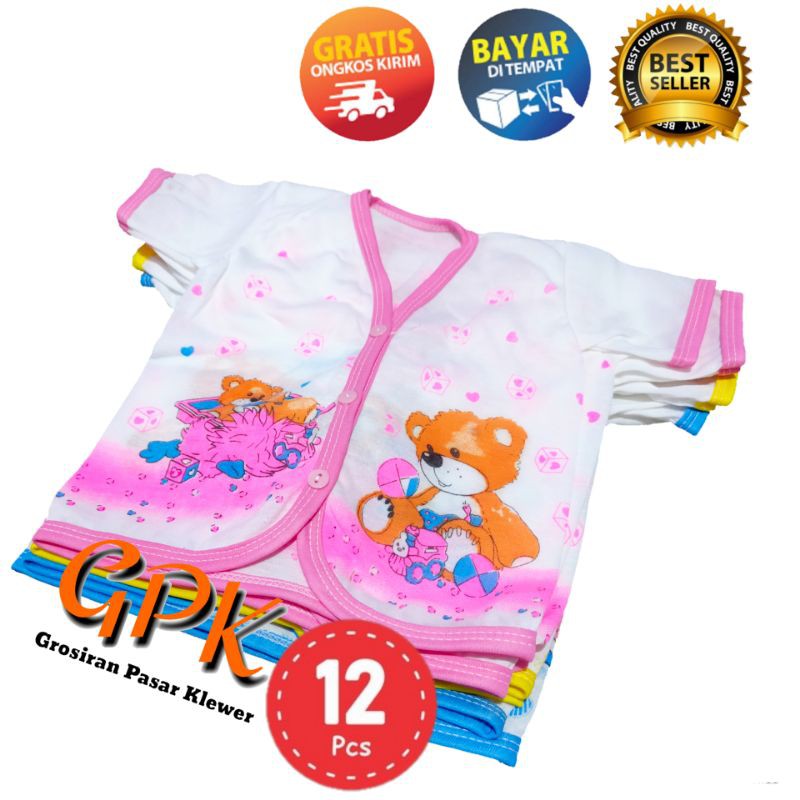 1 Lusin / 12 Pcs Baju Bayi New Born Lengan Pendek Putihan